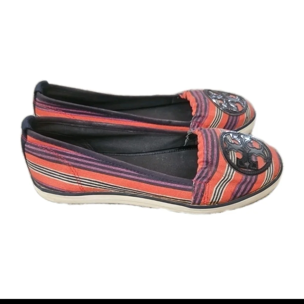Tory Burch Womens Canvas Striped Raymond Flat 6.5